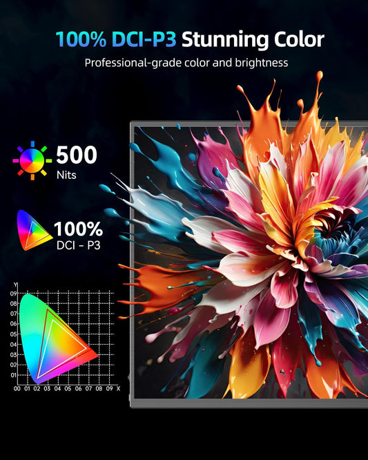 18" QLED Portable Monitor, 2K 2560×1600, 144Hz Gaming Display, 500 Nits Brightness, FreeSync HDR, 100% DCI-P3, Ultra-Slim USB-C/HDMI Monitor for Laptop MacBook Phone Game Console, VESA Mount