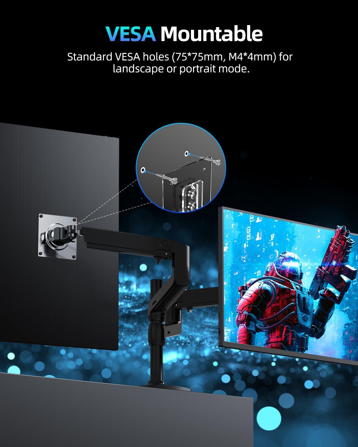 18" QLED Portable Monitor, 2K 2560×1600, 144Hz Gaming Display, 500 Nits Brightness, FreeSync HDR, 100% DCI-P3, Ultra-Slim USB-C/HDMI Monitor for Laptop MacBook Phone Game Console, VESA Mount