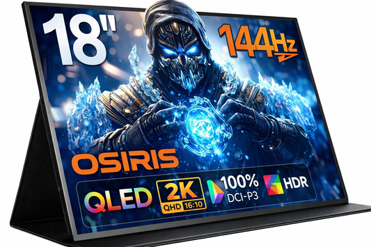 18" QLED Portable Monitor, 2K 2560×1600, 144Hz Gaming Display, 500 Nits Brightness, FreeSync HDR, 100% DCI-P3, Ultra-Slim USB-C/HDMI Monitor for Laptop MacBook Phone Game Console, VESA Mount